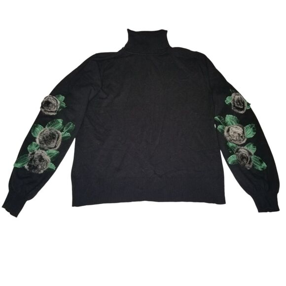 SIONI 3D Flower Sleeve Black Turtleneck Sweater Small Bloomcore Fairy Whimsigoth - Picture 11 of 11